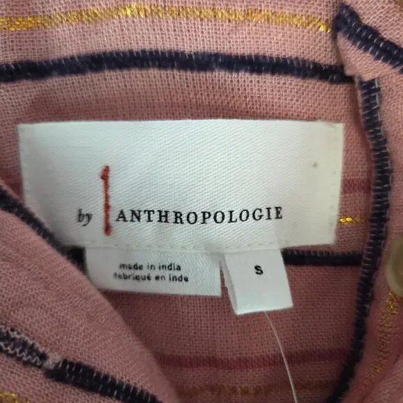 Anthropologie Isadora Button Back Tunic Top S Pink Gold Stripe Popover Shirt NWT - Picture 4 of 13